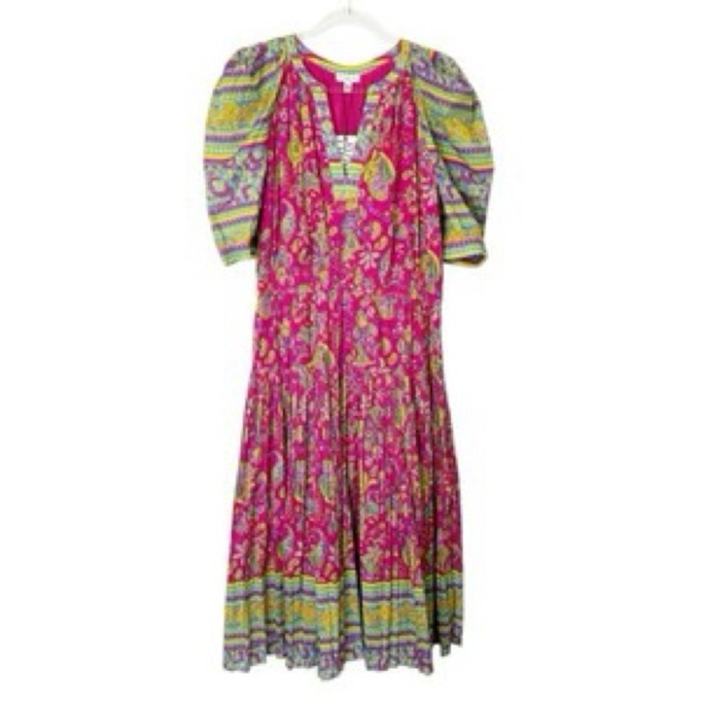 Current Air anthropologie pink Lindsey Puff Sleeve Bohemian maxi Dress large